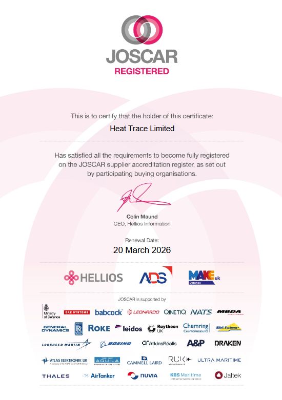 heat trace joscar certificate
